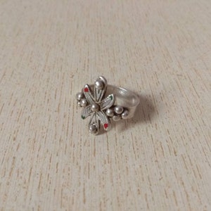 Antique Silver Saharian Ring with Granulats from Morocco, Size US 8 3/4, Saharian Rings, Moroccan Jewelry