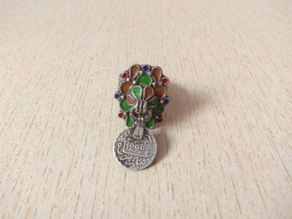 Moroccan Silver Berber Ring with Enamel and Old S… - image 3