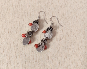 Antique Silver Berber Earrings: Moroccan Coral & Coin Jewelry