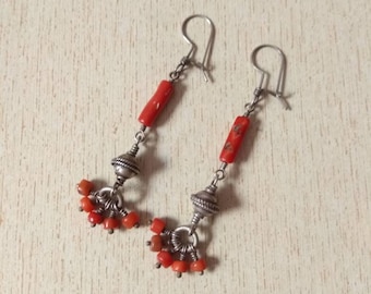 Antique Silver Berber Earrings: Moroccan Coral Jewelry