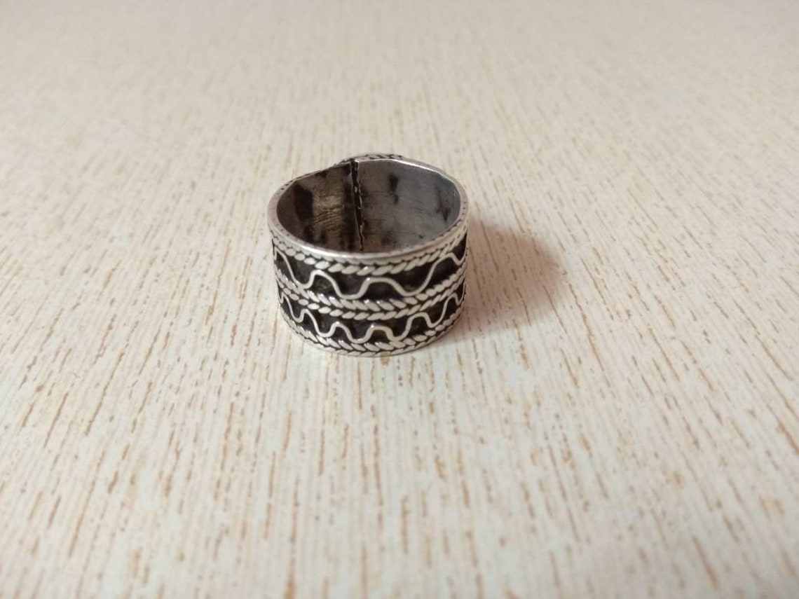 Handmade Moroccan Berber Silver Ring – Men's 925 Silver, Size 10, Square Shape