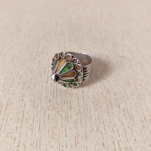 Antique Silver Berber Ring from Morocco with Enamel Size US 10 1/2, Berber Rings, Moroccan Jewelry