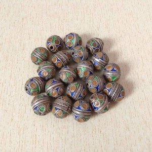 Set of 20 Small Silver Berber Tagmout Beads Pendants from Morocco with Enamel, Berber Pendants, Moroccan Jewelry