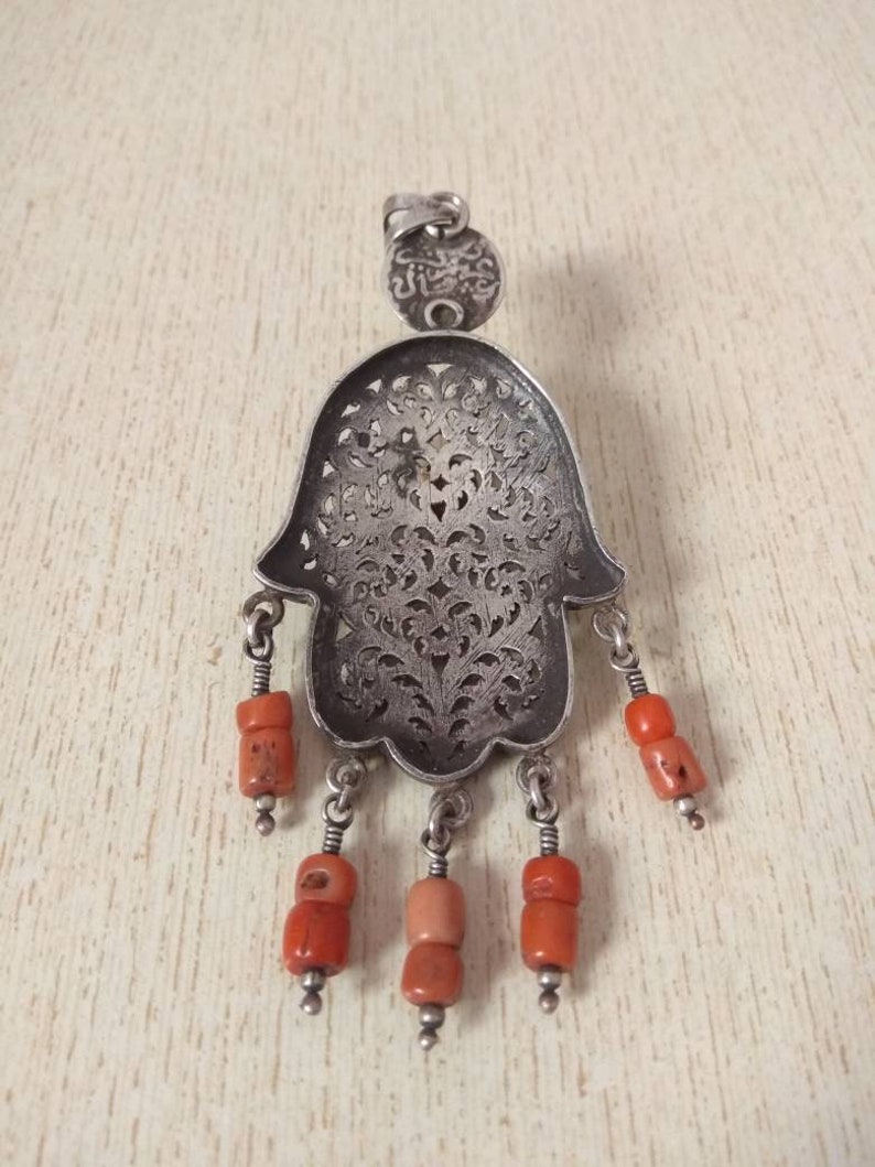 Moroccan Silver Berber Khamsa Pendant With Old Coral Beads - Etsy