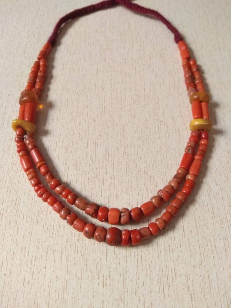 Antique Natural Amber and Coral Necklace From Morocco Old - Etsy