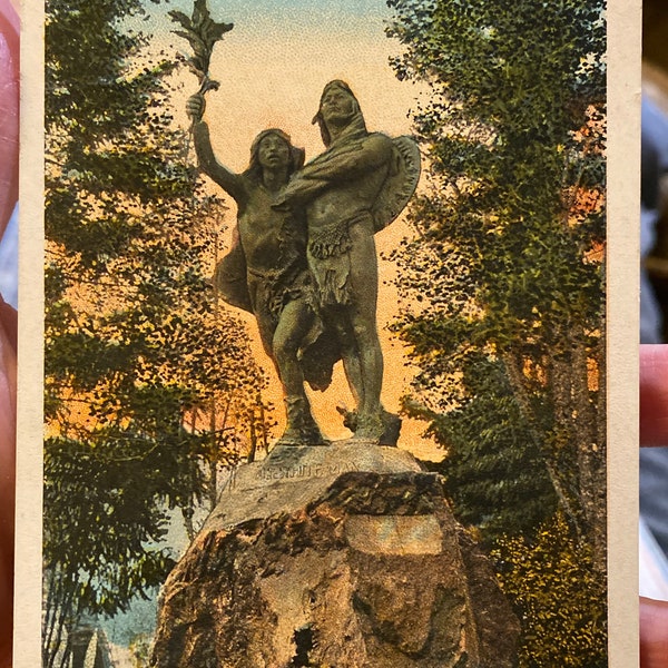 Really Cool Antique Postcard of “Coming of the White Man Statue” City Park in Portland, Oregon