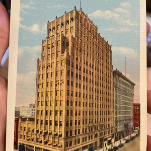 Belle carte postale en lin antique du bâtiment médical et dentaire Paulsen à Spokane, Washington