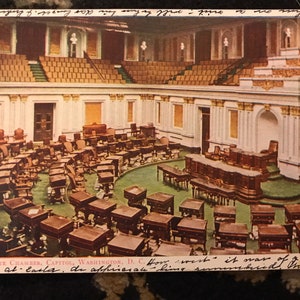 Incredibile fotografia reale RPPC antica della Camera del Senato al Campidoglio degli Stati Uniti a Washington DC 1907