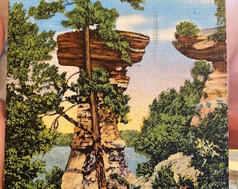 Beautiful Antique Linen Postcard of Stand Rock Picturesque at Madison Wisconsin Dells