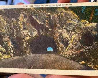 Beautiful Antique Linen Postcard of 600’ Tunnel on Skyline Drive in Virginia