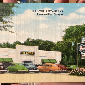 Wunderschöne Antike Leinen Postkarte von Hill Top Restaurant in Thomasville, Georgia