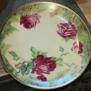 Beautiful Antique O&EG Royal Austria Porcelain Plate Hand Painted Pink Rose