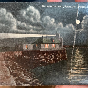 Coole antike Postkarte von Breakwater Light in Portland Harbor in Portland, Maine