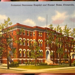 Coole Antike Leinen Postkarte von Protestant Deaconess Hospital and Nurses' Home in Evansville, Indiana