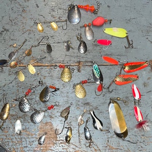 Lot of 5 Lures Spinners Etc Vintage Antique Angling Spinner Fishing Lure  From France or Switzerland Suissex Etc 1960s Price for All 5 Lures 