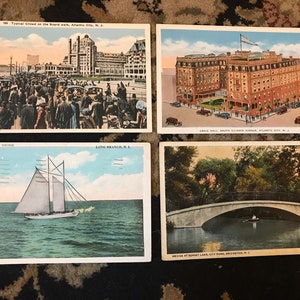 4 cartões postais antigos de linho de Nova Jersey dos anos 1920-30 Atlantic City Bridgeton Long Branch