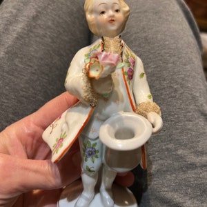 Beautiful Antique Porcelain Victorian Boy with Bouquet of Flowers