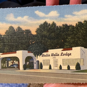 Carte postale antique de linge de walla walla lodge cottages à Walla Walla, Washington