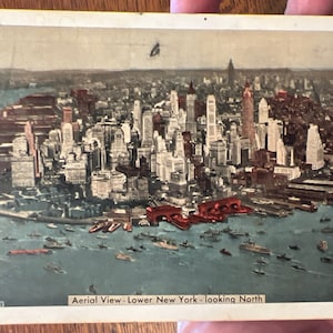 Vue aérienne antique de la carte postale lower New York Looking North