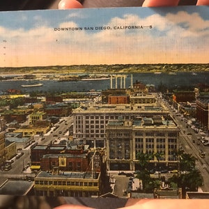 Carte postale en lin antique cool du centre-ville de San Diego en Californie