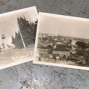 Fabuleuse paire de cartes postales vintage Real Photo RPPC Le Phare, Matane, Québec