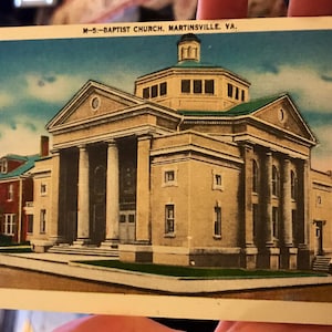 Belle carte postale antique de l’église baptiste à Martinsville, Virginie