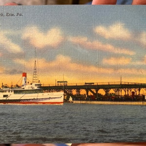 Antike Leinen Postkarte von Public Dock in Erie, Pennsylvania