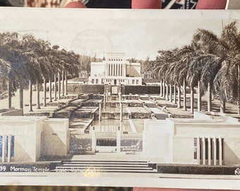 Beautiful 1945 RPPC Real Photo Postcard of Mormon Temple in Laie Oahu, Hawaii