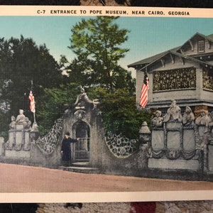 Antike Leinen Postkarte vom Eingang zum Pope Museum in der Nähe von Kairo Georgia