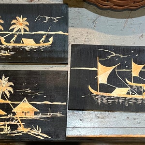Cool Trio of 3 Handcrafted Vintage Bamboo Straw India Wall Hangings