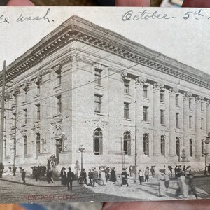 Fabuleuse carte postale antique RPPC Real Photo du nouveau bureau de poste à Seattle Washington 1910