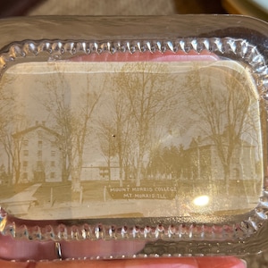 Cool Antique Glass Paperweight of Real Photo of Mount Morris College in Mt Morris, Illinois