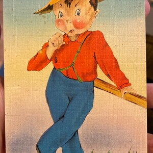 Funny Antique Linen 1940-50 "Il problema con gli uomini sono le donne!" Cartolina contadina