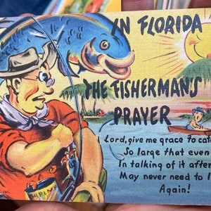 Belle carte postale en lin antique de la prière du pêcheur de Floride