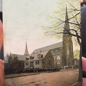 Piękna antyczna pocztówka RPPC z prawdziwym zdjęciem katedry Niepokalanego Poczęcia w Portland w stanie Maine