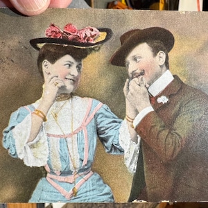 Schöne Sammlung von 7 antiken viktorianischen Paare in Love Postkarten