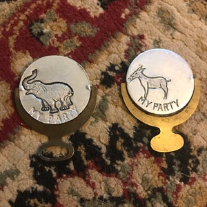 Vintage Fabulous Political Spinners Democrat Donkey and Republican Elephant “My Party”