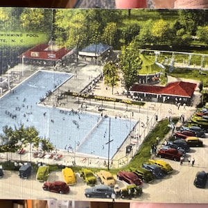 Coole Antike Postkarte von Suttle Swimming Pool in Charlotte, North Carolina