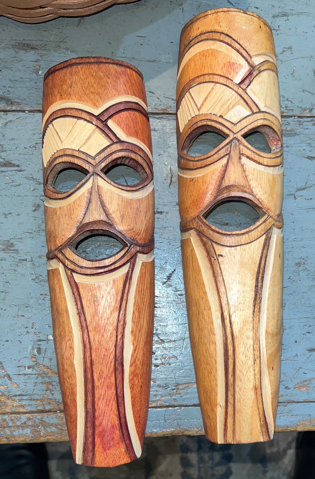 Two Amazing Handcarved Wooden Masks Wall Hangings From South Africa by