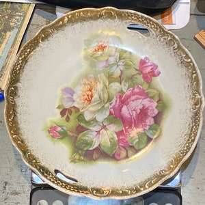 Magnífico antiguo 9-3/8 &quot;Klondike Alemania Porcelana Rose Plate