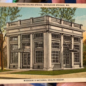 Impressionante cartão postal antigo de Sulpho Saline Springs em Excelsior Springs, Missouri Health Resort