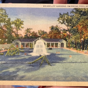 Antike Leinen Postkarte von Briarcliff Gardens, Schwimmbad in Atlanta, Georgia