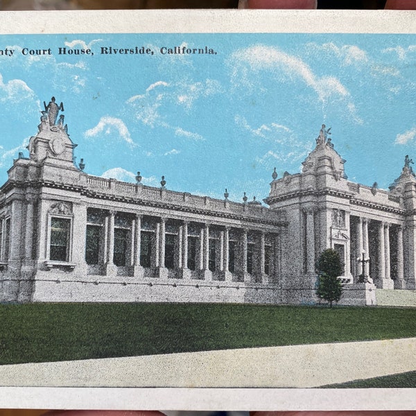 Beautiful Antique Colorized Postcard of County Court House in Riverside, California