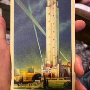 Belle carte postale en lin antique Thermomètre Havoline Siècle de progrès Exposition internationale Chicago 1933