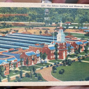 Antike Leinen Postkarte des Edison Institute and Museum in Dearborn, Michigan