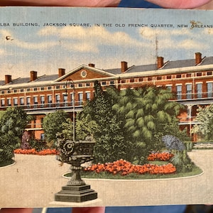 Schöne antike Leinen Postkarte von Pontalba Building, Jackson Square, French Quarter in New Orleans, Louisiana
