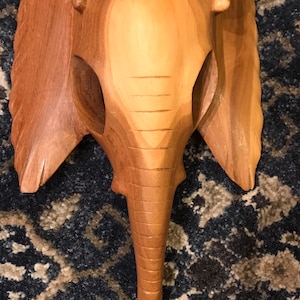 Stunning Handcarved Wooden Elephant Wall Hanging Mask 11” x 6” x 3”