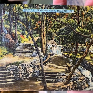 Fantastische antike Leinen Postkarte der Szene im Pendora Park in Reading, Pennsylvania