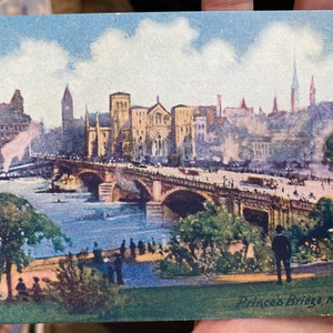 Belle carte postale colorisée antique du pont du prince à Melbourne, Australie