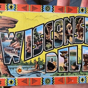 Schöne Antike Leinen Postkarte von Stand Rock Malerisch in Madison Wisconsin Dells